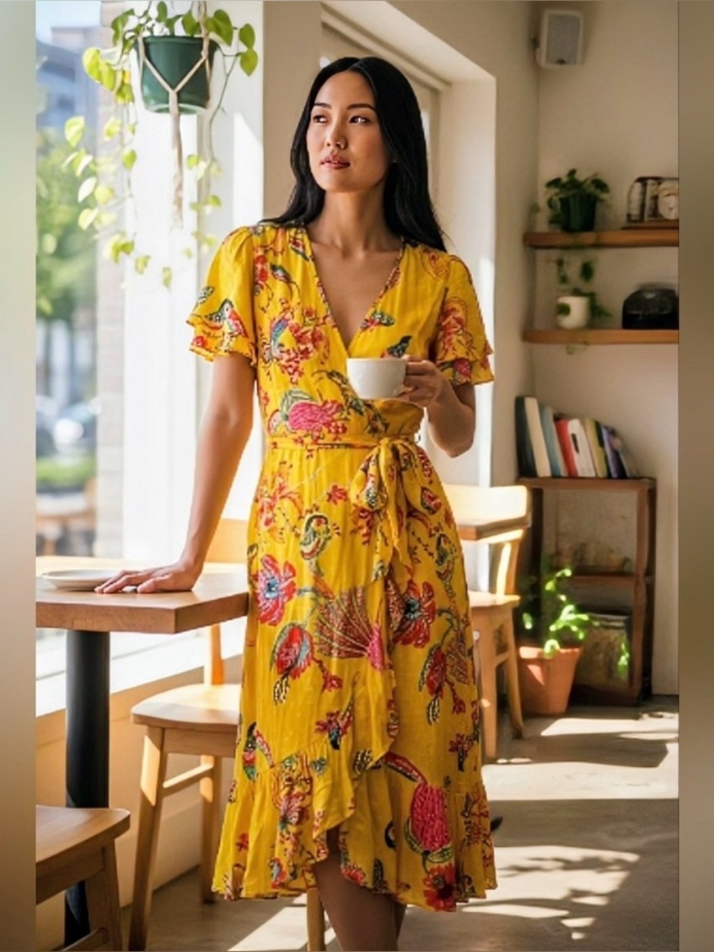 Banjanan Floral Print Buttercup Palak Midi Dress size small